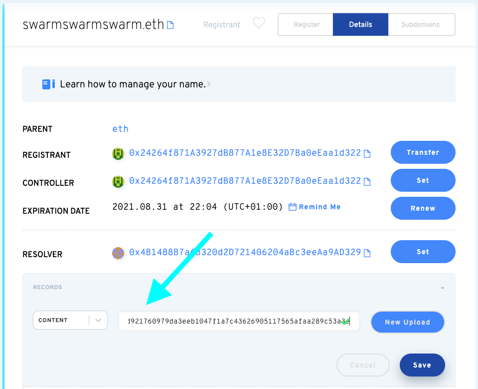 Add the Swarm reference you created earlier and press 'Save'. alt text